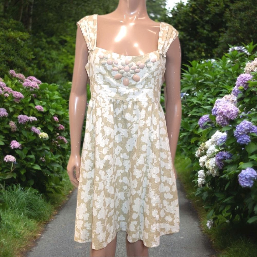 Nanette Lepore Floral Eyelet Fit & Flare Dress Beaded Sleeveless